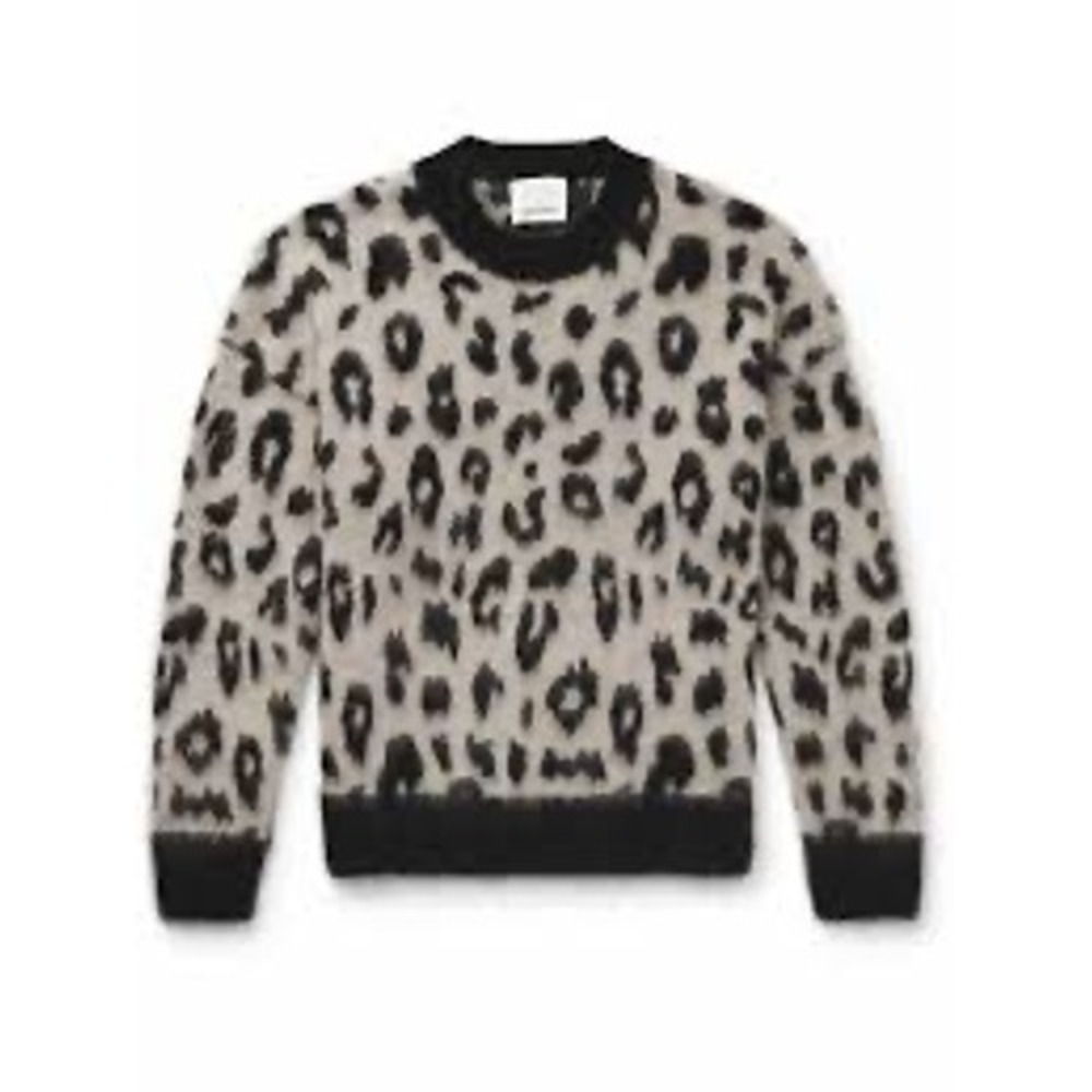 Isabel Marant tevy Leopard Print Mohair‎ Blend Sweater Beige Black Mens Sz xs